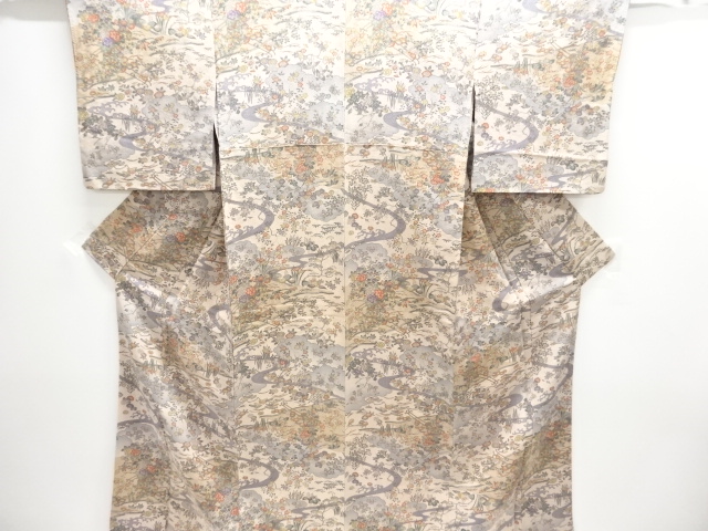 縮緬地 流水に花車模様小紋着物